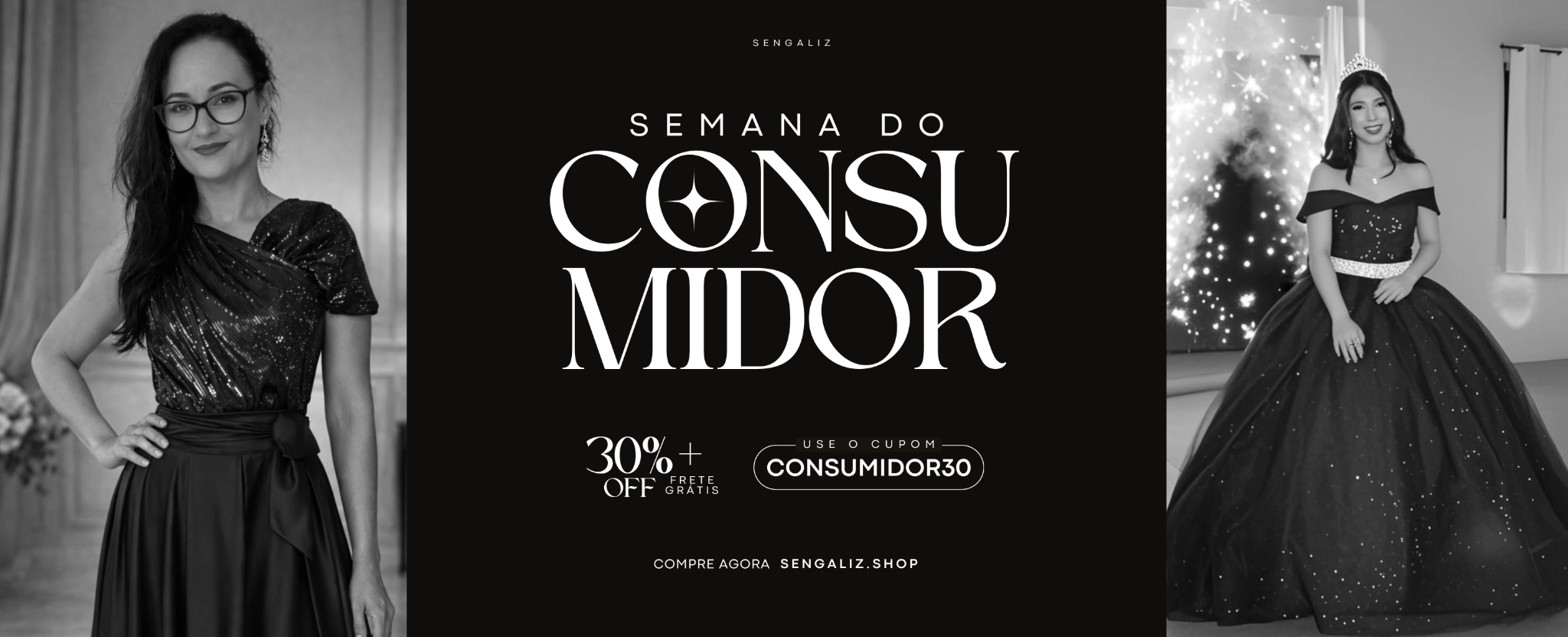 Capa Semana do Consumidor Sengaliz com fotografias de moda festa